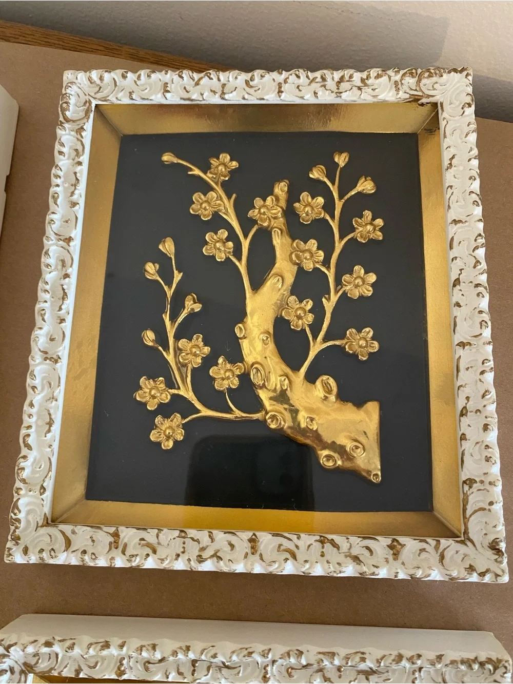 Gold Botanical Wall Art Set Four Seasons, Framed shadow boxes, MCM Vintage gold